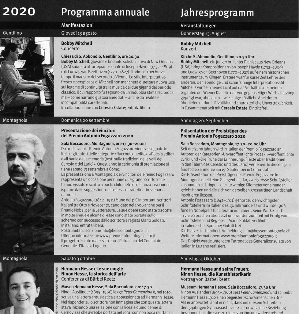 Particolare dal Programma annuale del Museo Hermann Hess di Montagnola